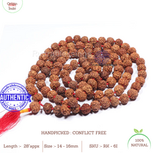 Load image into Gallery viewer, 6 Mukhi Rudraksha Kantha - (108+1 beads - Indonesian)