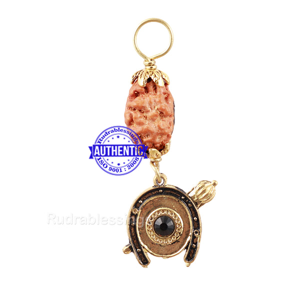 2 Mukhi Indonesian Rudraksha with Lucky Charm Horse Shoe with Gada Pendant