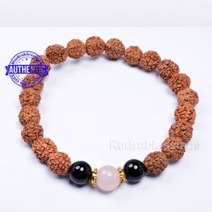  Rudraksha + Black Onyx + Rose Quartz Bracelet