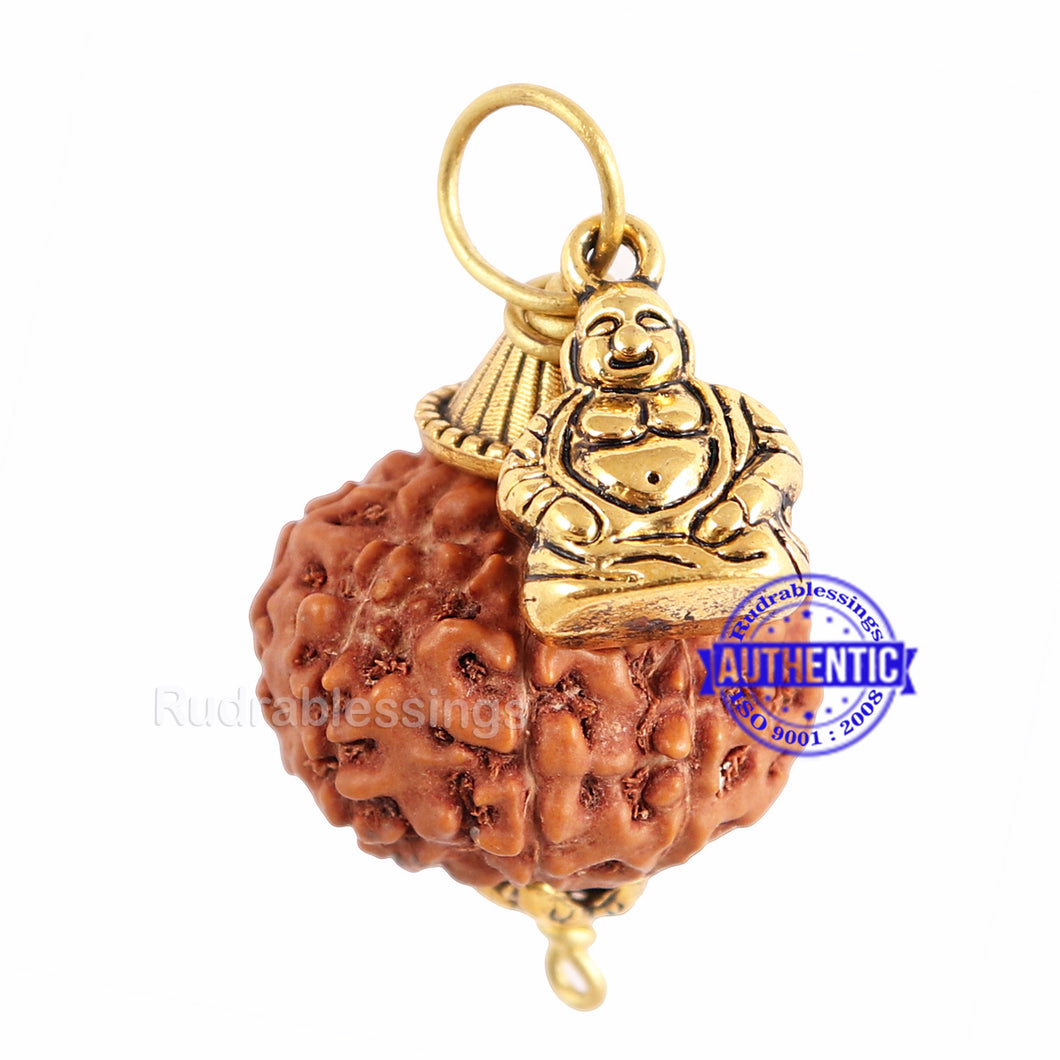 9 Mukhi Rudraksha from Indonesia - Bead No. 191 (With Laughing Buddha Accessory)