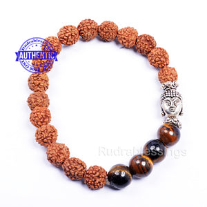 Tiger Eye + Rudraksha + Buddha Charm Bracelet.