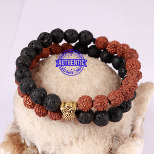 Lava Stone + Rudraksha + Owl Charm Bracelet.