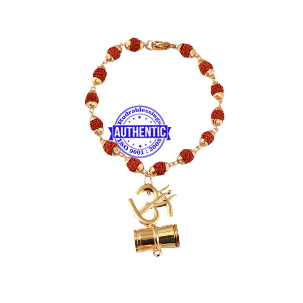 5 Mukhi Rudraksha Bracelet in gold plated caps with OM Pendant