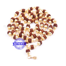 Load image into Gallery viewer, 5 Mukhi Rudraksha Mala in gold plated caps with Lord Hanuman Gada