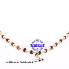 Load image into Gallery viewer, 5 Mukhi Rudraksha Mala in gold plated caps with Lord Hanuman Gada