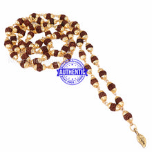 Load image into Gallery viewer, 5 Mukhi Rudraksha Mala in gold plated caps with Leaf Pendant