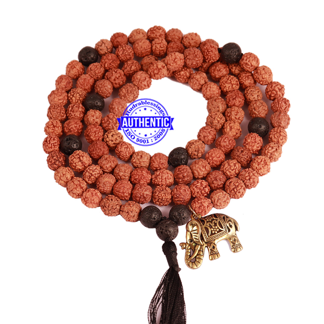 Lava Stone + Rudraksha Mala with Elephant accessory - 3