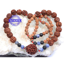 Load image into Gallery viewer, 5 Mukhi Exclusive designer Rudraksha Mala with Lava and Sodalite stone beads
