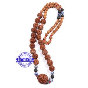 5 Mukhi Exclusive designer Rudraksha Mala with Lava and Sodalite stone beads