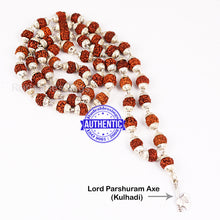 Load image into Gallery viewer, 5 Mukhi Rudraksha Mala in silver plated caps with Axe Pendant