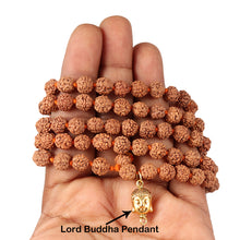 Load image into Gallery viewer, 5 mukhi Rudraksha mala with Lucky Charm Lord Buddha Pendant
