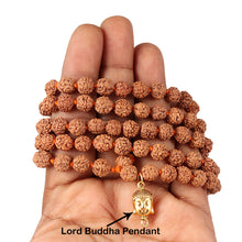 Load image into Gallery viewer, 5 mukhi Rudraksha mala with Lucky Charm Lord Buddha Pendant