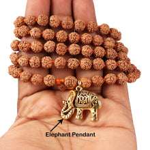 Load image into Gallery viewer, 5 mukhi Rudraksha mala with Lucky Charm Elephant Pendant - 1
