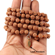 Load image into Gallery viewer, 5 mukhi Rudraksha mala with Lucky Charm Leaf Pendant - 1
