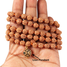 Load image into Gallery viewer, 5 mukhi Rudraksha mala with Lucky Charm Lion Pendant