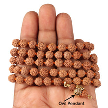 Load image into Gallery viewer, 5 mukhi Rudraksha mala with Lucky Charm Owl Pendant