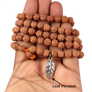 5 mukhi Rudraksha mala with Lucky Charm Leaf Pendant - 2