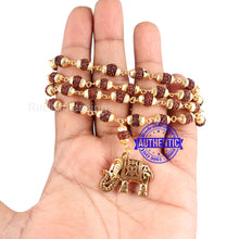 Load image into Gallery viewer, 5 Mukhi Rudraksha Mala in gold plated caps with Elephant Pendant - 2