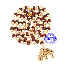 Load image into Gallery viewer, 5 Mukhi Rudraksha Mala in gold plated caps with Elephant Pendant - 2