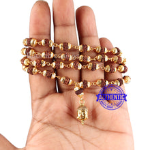 Load image into Gallery viewer, 5 Mukhi Rudraksha Mala in gold plated caps with Lord Buddha Pendant
