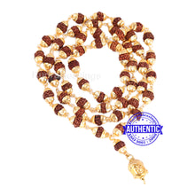 Load image into Gallery viewer, 5 Mukhi Rudraksha Mala in gold plated caps with Lord Buddha Pendant
