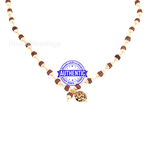 5 Mukhi Rudraksha Mala in gold plated caps with Lion Pendant
