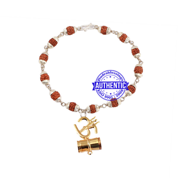 5 Mukhi Rudraksha Bracelet in silver plated caps with OM Pendant