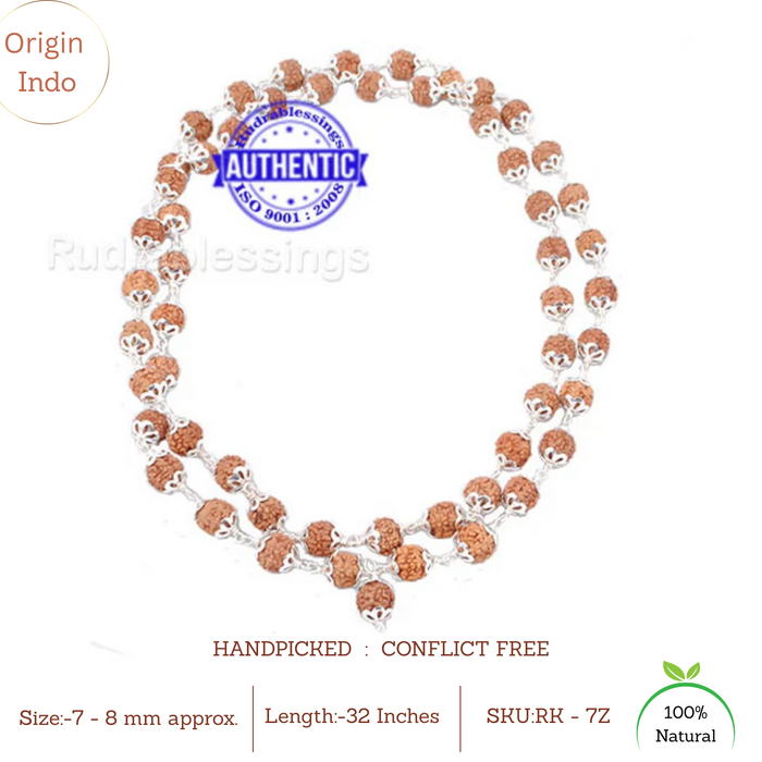 7 Mukhi Rudraksha Mala - 54 + 1 (Pure Silver)