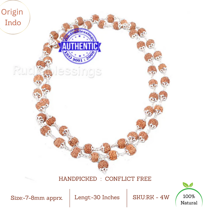 4 Mukhi Rudraksha Mala - 54+1 (Pure Silver)