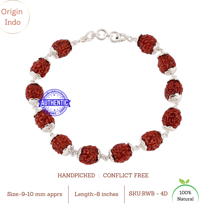 4 Mukhi Chikna Rudraksha Wrist Bracelet (Pure Silver)