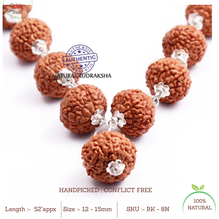 8 Mukhi Indonesian Rudraksha Mala - 32+1 (Pure Silver)