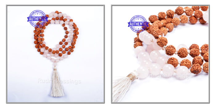 Rose Quartz Stone + Rudraksha Mala