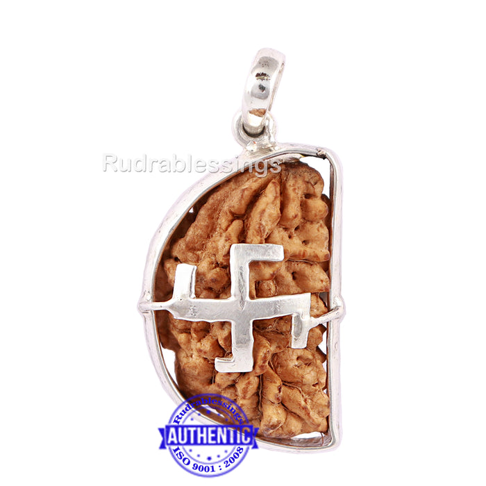 1 Mukhi Rudraksha in Pure Silver Swastik Pendant - Bead No. 31