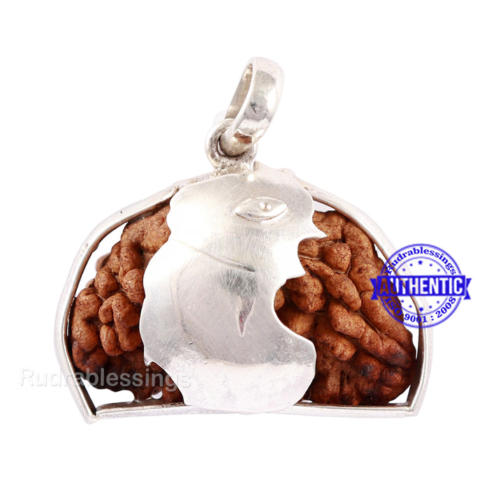 1 Mukhi Rudraksha in Pure Silver Nandi Pendant - Bead No. 62