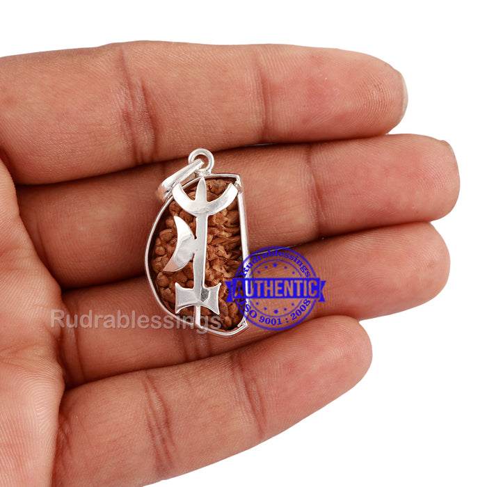 1 Mukhi Rudraksha in Pure Silver Trishul Pendant - Bead No. 66
