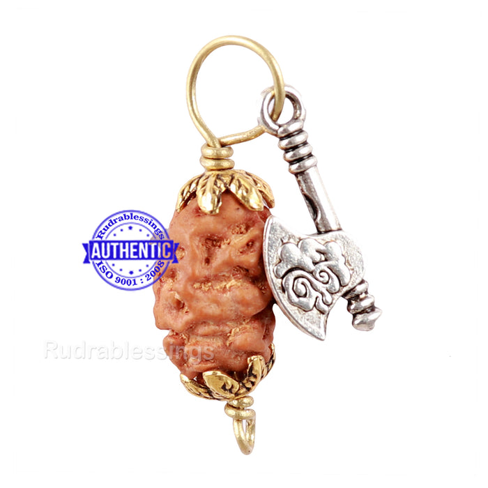 2 Mukhi Indonesian Rudraksha with Lucky Charm Axe Pendant