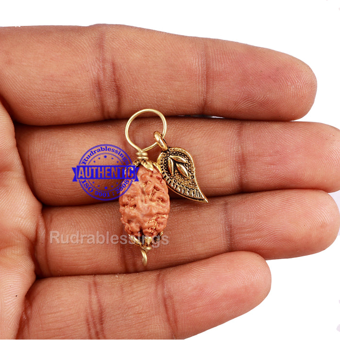 2 Mukhi Indonesian Rudraksha with Lucky Charm Belpatra Pendant