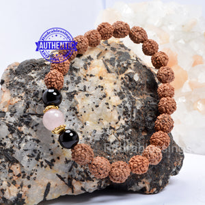  Rudraksha + Black Onyx + Rose Quartz Bracelet