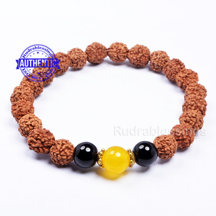 Rudraksha + Black Onyx + Yellow Quartz Bracelet