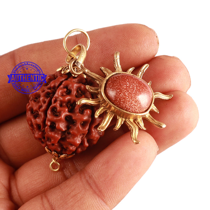 6 Mukhi Hybrid Rudraksha - Bead No. 61 (with Sunstone accessory)