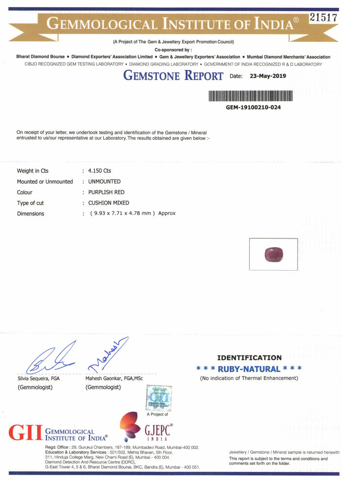 Ruby - 2 - 4.15 carats