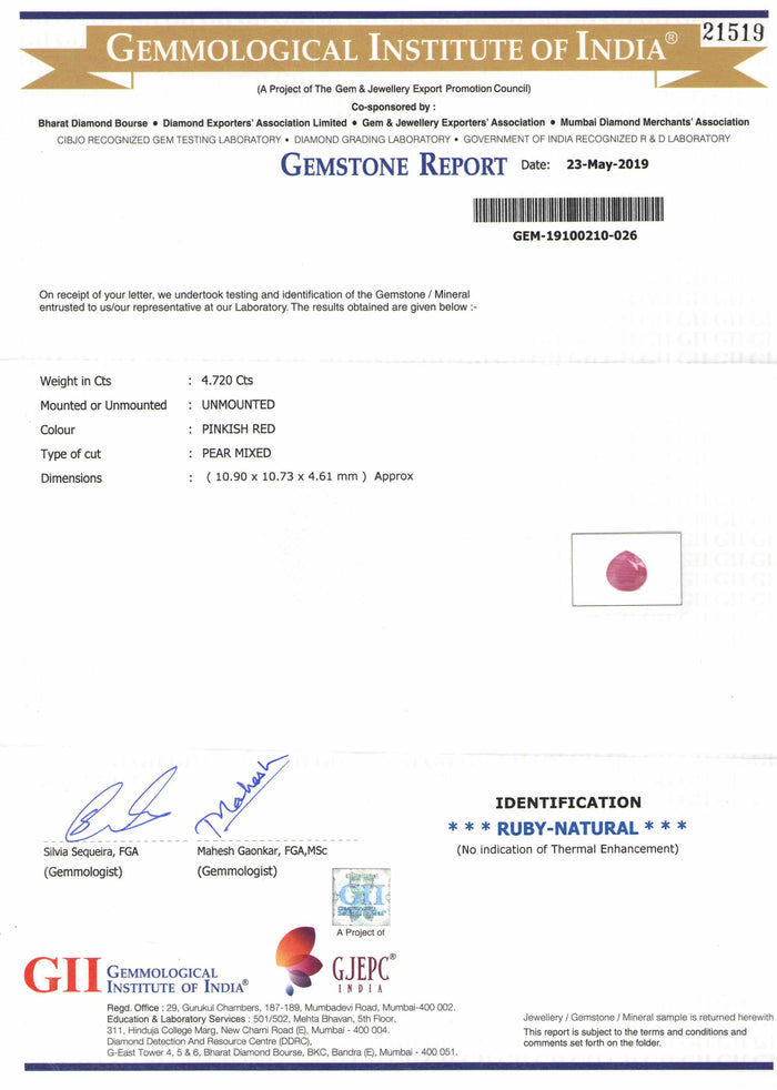 Ruby - 4 - 4.72 carats