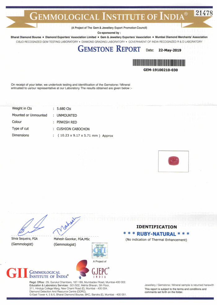 Ruby - 8 - 5.68 carats