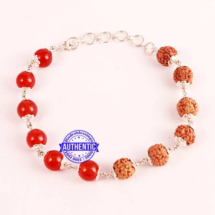 Carnelian Rudraksha Bracelet (Pure Silver) - 2