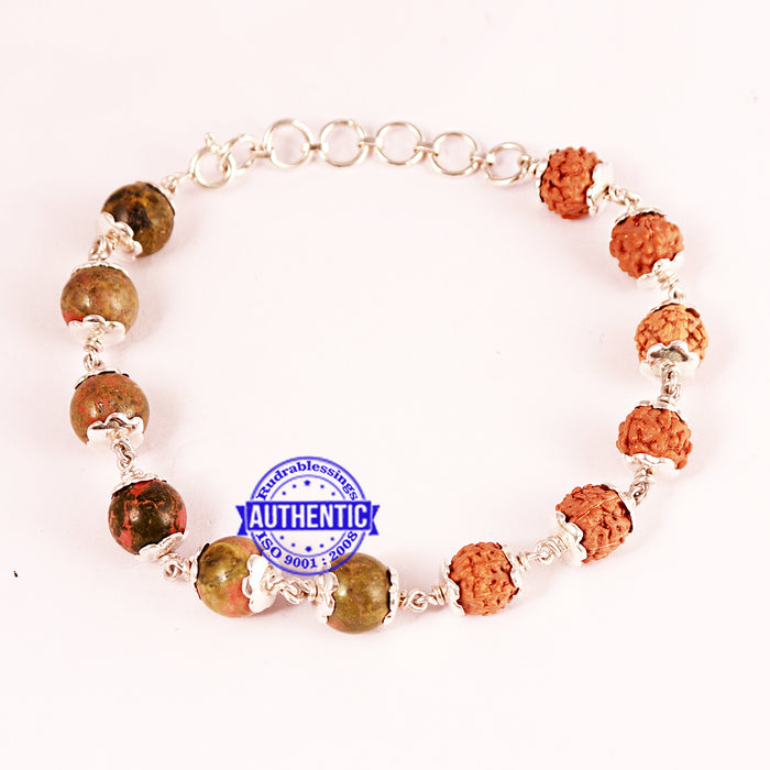 Unakite Rudraksha Bracelet (Pure Silver) - 2