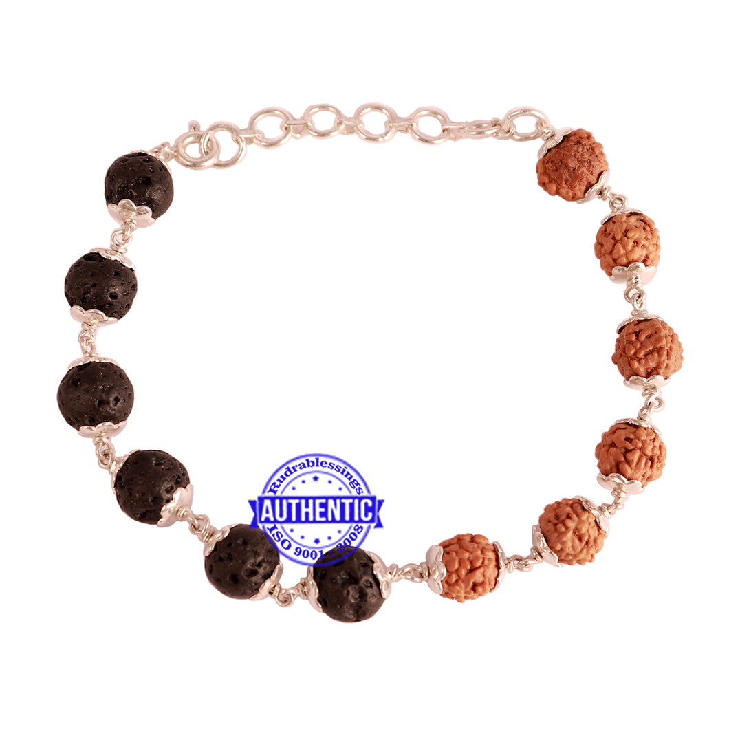 Lava Stone Rudraksha Bracelet (Pure Silver) - 2