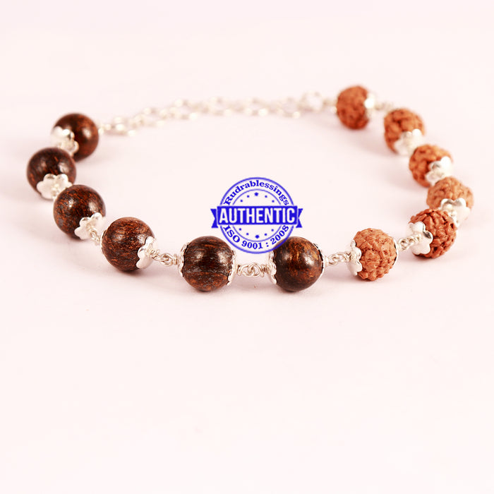 Bronzite Rudraksha Bracelet (Pure Silver) - 2