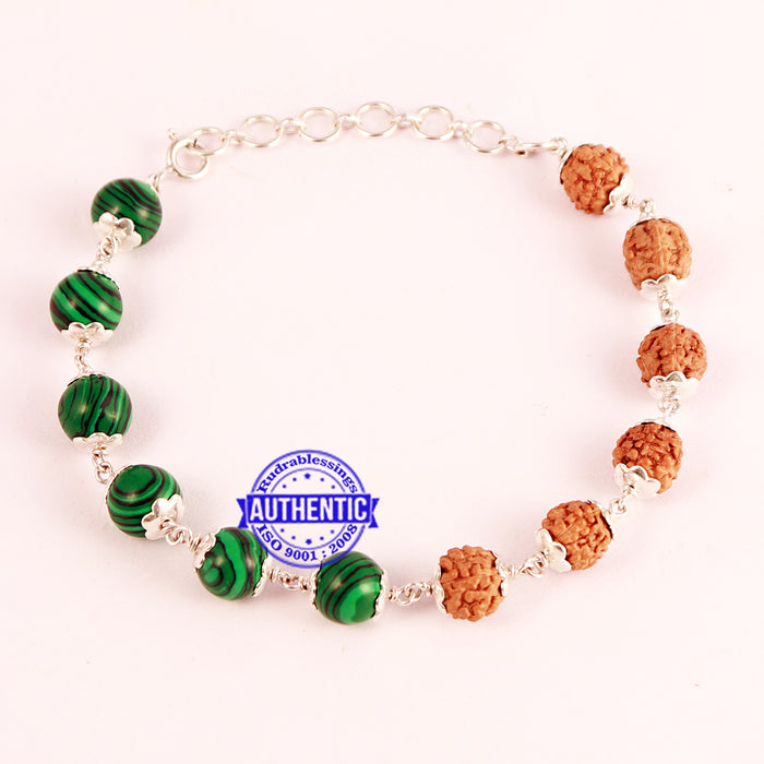 Malachite Rudraksha Bracelet (Pure Silver) - 2