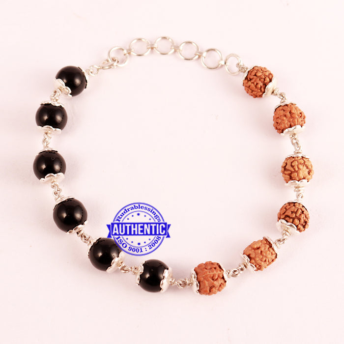 Black Onyx Rudraksha Bracelet (Pure Silver) - 2