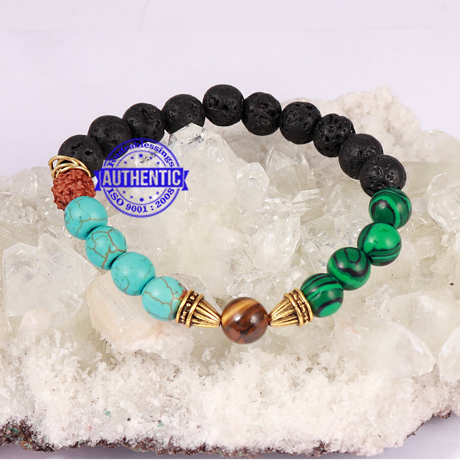 Malachite + Lava Stone + Turquoise + Tiger Eye + Rudraksha Bracelet – Rudra  and Sons